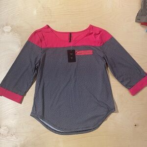 Ashley Blue Hot Pink and Navy Patterned Blouse XL (QM)